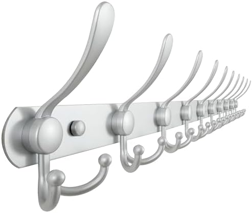 Dseap Coat Rack Wall Mount - 38” Long 10-Tri-Hooks Heavy Duty Coat Hanger Rail Wall Hooks for Hanging Coats Hats Clothing Clothes Purse Mudroom Entryway, Silver by Dseap
