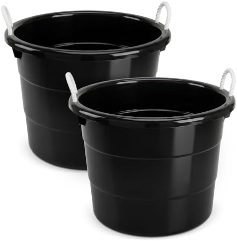 HOMZ Utility Tub, Storage Bucket with Rope Handles, 18 Gal, Black, 2 Pack by Homz