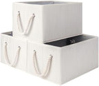 StorageWorks Storage Baskets for Shelves, Fabric Storage Bins, Closet Organization and Storage Basket, Foldable Organizer Bins for Clothes, Beige, White & Ivory, Large, 3-Pack by StorageWorks
