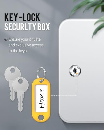 Uniclife 20 Position Key Cabinet with Key Lock Wall Mounted White Security Storage Box Steel Key Organizer with Colorful Key Tag Labels Identifiers Stickers and Hooks - Image 3