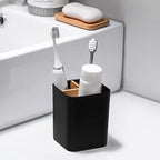 Bamboo Toothbrush Holder for Bathrooms Toothpaste Organizer - Black - Image 3