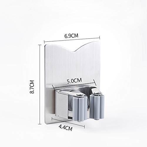 HANZE Stainless Steel Mop Broom Holder Organizer, Self Adhesive Wall Mounted Mop Organizer Storage Rack Clip for Kitchen Bathroom and Garage (Model 2 (2 Pakck)) - Image 5