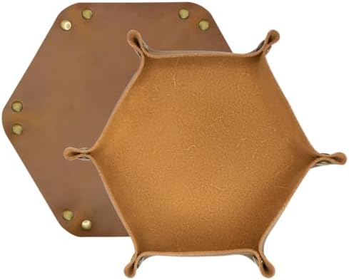 boshiho Valet Tray for Men, Leather Jewelry Catchall Key Phone Coin Box Change Caddy Bedside Storage Box (Tan) - Image 2