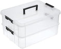 BTSKY 2 Layer Stack & Carry Box, Plastic Multipurpose Portable Storage Container Box Handled Organizer Storage Box for Organizing Stationery, Sewing, Art Craft, Jewelry and Beauty Supplies Black by BTSKY