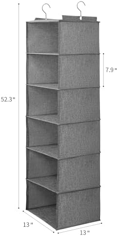 Large Hanging Sweater Organizer for Closet,Collapsible 6-Shelf Hanging Closet Shelves with Drawers, Washable (Grey-6 Shelf) - Image 2