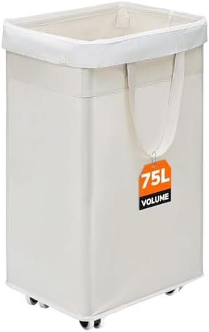 CHICVITA 75L Collapsible Laundry Basket with Wheels & Wash Bag, White by CHICVITA