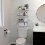 WOPITUES Floating Shelves for Wall with Cube Shelf, Wall Shelves with Metal Rail for Decor, Bathroom Organizers and Storage, Over Toilet Shelves for Bathroom, Toilet Paper-White&Gold - Image 4
