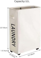 Slim Laundry Hamper with Wheels, 52L Skinny Hamper, 22" Beige - Image 2