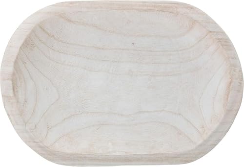 BOLTCORRSE Large Whitewashed Decorative Wood Bowl - Hand Carved Paulownia Tray for Coffee Table Centerpiece & Entryway Catchall - Organic Modern Farmhouse Decor - Image 3