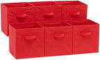 Amazon Basics Collapsible Fabric Storage Bins with Handles, Cube Organizer, Home Organization, 10.5"x10.5"x11", Red, 6-Pack by AmazonBasics