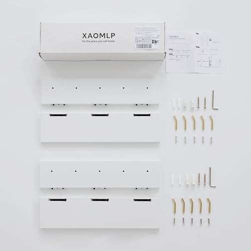 Marine Plywood Wall Mounted Coat Rack with Shelf & Key Hooks, 5 Brass Hooks Entryway Organizer, Modern Floating Shelf for Bedroom Hallway, Space-Saving Home Storage Rack (2, White) - Image 7