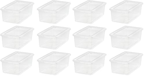 IRIS USA 12-Pack Storage Bins with Lids, 6 Quart - Crystal Clear, Shoe Boxes Stackable Containers Organize Shoes Closet Shelves, Teacher Tools Classroom Organization, Game - BPA-Free Plastic by IRISUSA