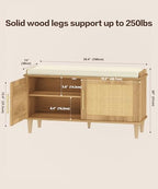 Akxomel 39.4" Rattan Shoe Storage Bench 2 Doors Wooden Entryway Bench Oak - Image 2