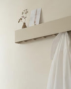 Kazai. Coat Rack Wall Mount with Shelf 'Tone' | Modern Design Coat Hanger with Hidden Hooks and Storage | Hat Rack with Shelf in Metal | Wall-Mounted Purse Organizer | Sand Taupe - Image 3