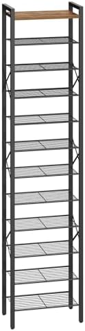 YATINEY 12-Tier Narrow Shoe Rack, Tall Shoe Rack for 12-24 Pairs, Slim Shoe Storage Organizer with Wooden Top, Space Saving, Metal Frame, for Entryway, Rustic Brown and Black SS61BR by Yatiney