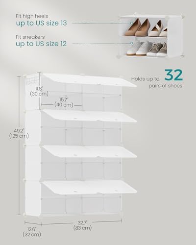 SONGMICS Shoe Rack, 8-Tier with Doors, 32-Pair Storage Cabinet | Shoe Organizer, Steel Frame, Plastic Panel, Bedroom, Entryway, Cloud White, DAMION Collection ULPC034W03 - Image 3
