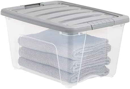 Amazon Basics Plastic Storage Containers with Secure Latching Lids, Stackable Organization Bins, Clear/Grey, 32 Quart, Set of 6 - Image 5