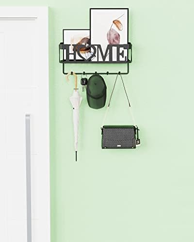 Key Holder for Wall - Key Rack with 5 Key Hooks, 11.02" L×2.75" W×4.92" H, Key and Mail Organizer Wall Mount with Mesh Basket, Key Hanger for Wall, Entryway, Home Decor(Matte Black) - Image 3