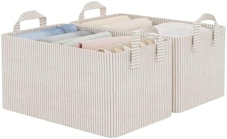 StorageWorks Fabric Storage Bins, Khaki and Beige Stripes, 2-Pack by StorageWorks