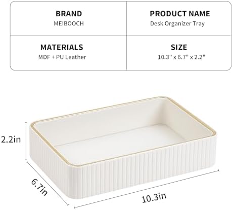 Desk Organizer Tray, PU Leather Nightstand Organizer, Ivory Medium - Image 5