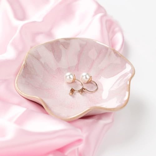 Binoster Ceramic Jewelry Dish, Jewelry Tray Key Tray,Small Ring Dish Holder Jewelry Plate Trinket Dish Catchall Tray Nightstand Decor For Table Room Decor SM (4.3 Inches, White + Pink) - Image 6