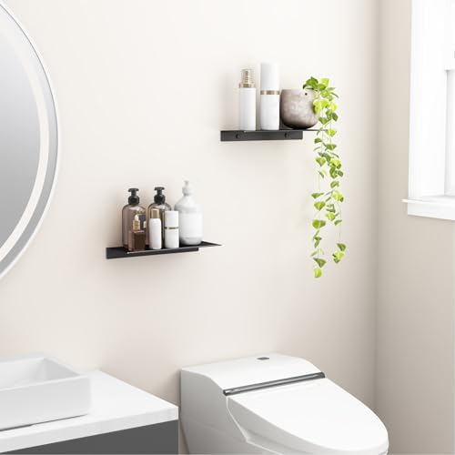 Danpoo 12 inch Metal Floating Shelves for Wall Organizer & Storage, Display Shelves for Bathroom, Living Room, Kitchen, Bedroom(Matte Black, 2-Pack) - Image 5