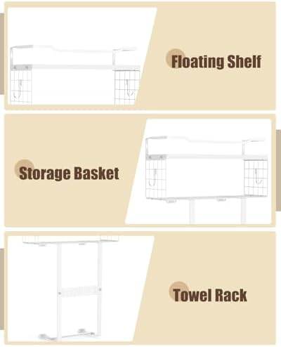 Towel Racks for Bathroom Wall Mounted - Bath Wall Towel Holder Set Above Toilet Storage, Rolled Towel Shelf Organizer for Small Bathroom All White, Wood Vertical Towel Rack for Bathroom Wall Decor - Image 5