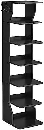 VASAGLE 7-Tier Vertical Shoe Rack, Narrow Shoe Storage Organizer with Hooks by Unknown
