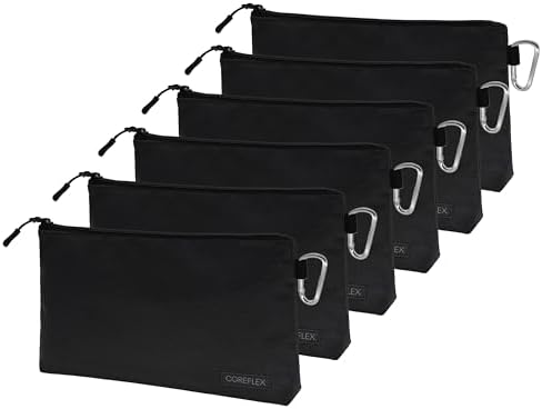 COREFLEX Premium Tool Pouch Zipper Bag, Small Tool Bag, Multipurpose Storage pouch, Heavy duty Flat Bottom Tool bag with YKK Zipper (6 pack Large 12inch Black) by WhenLifegetseasyandsimple