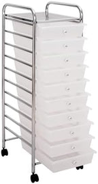 Seville Classics Rolling Utility Organizer Storage Cart, for Home Office, School, Classroom, Scrapbook, Hobby, Craft, 10 Drawer, Frost White - Image 4