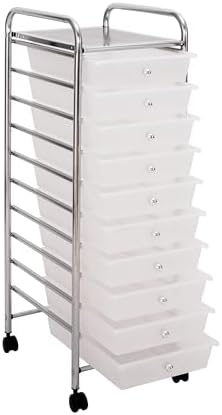 Seville Classics Rolling Utility Organizer Storage Cart, for Home Office, School, Classroom, Scrapbook, Hobby, Craft, 10 Drawer, Frost White - Image 4