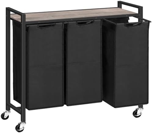 HOOBRO Laundry Sorter 3 Section, Laundry Hamper with Wheels, 3 × 11.5 Gal (43.4L), Rolling Laundry Basket, Pull-Out and Removable Oxford Fabric Bags, Greige and Black BG76XY01 by HOOBRO