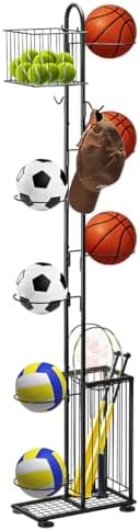 Sunexinlo 7 Tier Basketball Ball Storage Rack, Freestanding Basketball Holder Garage Ball Storage Sport Organizer Rack with Basket for Volleyball Football Basketball, Indoor/Outdoor by SunexinloDirect