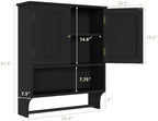 Smuxee Black Bathroom Cabinet Wall Mounted with Towels Bar, Medicine Cabinet with 2 Door Adjustable Shelves, Over Toilet Cabinet for Bathroom Laundry Room Kitchen - Image 3