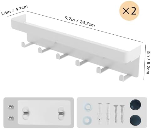 2 Pcs Wall Key Holder Rustic Key & Mail Organizer Adhesive Key Hook, White - Image 3