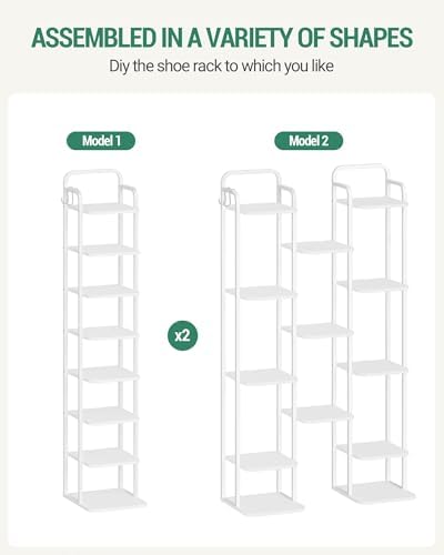 Hzuaneri 8 Tiers Vertical Shoe Rack, Narrow Shoe Tower, Tall Shoes Shelf with 2 Hooks, Adjustable Shelves, Corner Shoes Shelves for Small Spaces, Entryway, Living Room, White SR04313W - Image 5