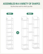 Hzuaneri 8 Tiers Vertical Shoe Rack, Narrow Shoe Tower, Tall Shoes Shelf with 2 Hooks, Adjustable Shelves, Corner Shoes Shelves for Small Spaces, Entryway, Living Room, White SR04313W - Image 5