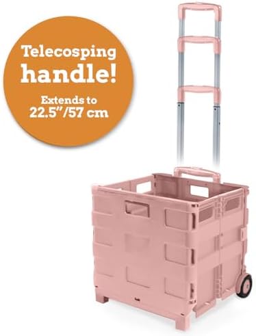Inspired Living Ultra-Slim Rolling Collapsible Storage Pack-N-Roll Utility-carts, with Telescopic Handle, for Home, Garden, Shopping, Office, School use, Medium, Raspberry Pink - Image 4