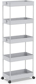 SPACEKEEPER 5 Tier Storage Rolling Cart, Bathroom Cart with Wheels, Gray by SPACEKEEPER