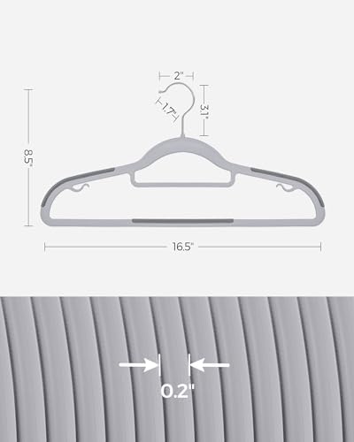 SONGMICS Pack of 50 Coat Hangers, Space-Saving Plastic Clothes Hangers | Non-Slip, 0.2 Inches Slim, 16.5 Inches Wide, 360° Swivel Silver Hook, Light Gray and Dark Gray, UCRP20G50 - Image 6