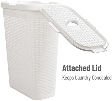 Mind Reader 40L Slim Laundry Hamper with Lid, Narrow Clothes Baskets, Set of 2, White - Image 5
