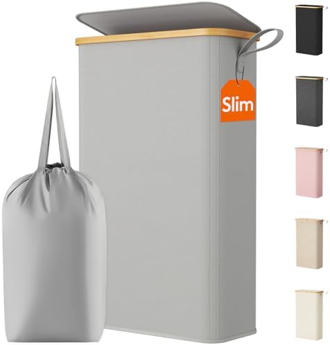 Lifewit 65L Slim Laundry Hamper with Lid and Removable Bag, Silver Grey by Lifewit