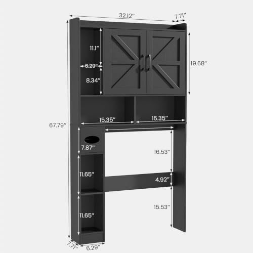 Vabches Over The Toilet Storage Cabinet with 2 Barn Doors, Black - Image 2