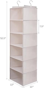 Large Hanging Sweater Organizer for Closet,Collapsible 6-Shelf Hanging Closet Shelves with Drawers, Washable (Beige -6 Shelf) - Image 2