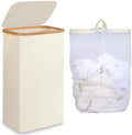 iEGrow Slim Laundry Hamper,75L Beige Narrow Laundry Basket with Lid,Foldable Clothes Hamper with Bamboo Handles,Hamper Basket with Removable Inner Bag for Laundry Room Bedroom College Dorm by iEGrow