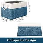 Fab totes Storage Bins 3-Pack, Foldable Storage Baskets for Organizing Toys, Books, Shelves, Closet, Large Storage Box with Rope Handles, Sturdy Organizer Bins, White & Blue - Image 3