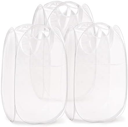 TECHMILLY Collapsible Mesh Pop Up Laundry Hamper with Sturdy Handles and Side Pocket - Portable Foldable Clothes Baskets for Dorm, Bathroom & Travel Storage (White, 3 Packs) by TECHMILLY
