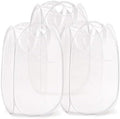 TECHMILLY Collapsible Mesh Pop Up Laundry Hamper with Sturdy Handles and Side Pocket - Portable Foldable Clothes Baskets for Dorm, Bathroom & Travel Storage (White, 3 Packs) by TECHMILLY