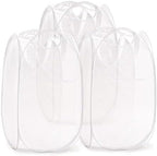 TECHMILLY Collapsible Mesh Pop Up Laundry Hamper with Sturdy Handles and Side Pocket - Portable Foldable Clothes Baskets for Dorm, Bathroom & Travel Storage (White, 3 Packs) by TECHMILLY