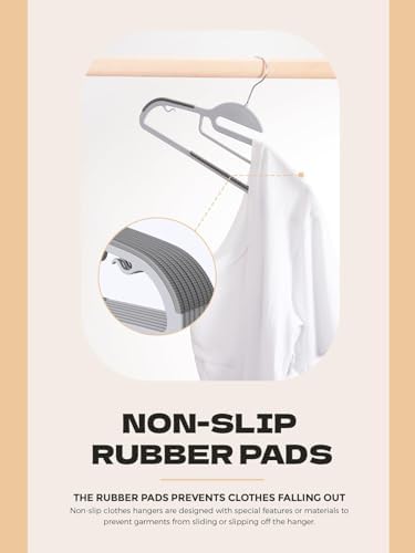 HOUSE DAY Slim Plastic Hangers with Non Slip Rubber Pads, 30 Pack, Grey | Space saving closet organizer, heavy duty S-shape, rubber grip pads help keep shirts, suits, coats, pants, skirts in place - Image 6